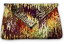 Elaine Turner Envelope Clutch Bag Abstract Chevron Zig Zag Print Gold Hardware