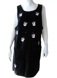 Vintage Quaker Factory Black velvet Christmas Overall dress size 1X