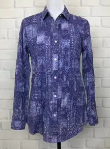 J. McLaughlin Lois Crinkle‎ Shirt Size Medium Purple Patchwork Quilted Button Up