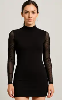 SHEIN Black Long Sleeve Dress with Sheer Detail