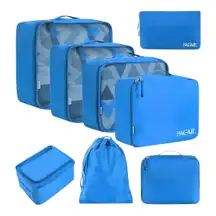 Bagail Blue Travel Luggage Organizer Packing Cubes Bags Mesh Zip Set of 7