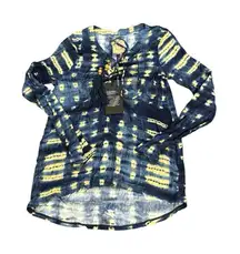 CHASER Stripe Tassel Blouse Size  Small‎ Boho Tie Dye Blue Hippie