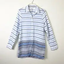 Tommy Bahama white and blue striped long sleeve button up shirt dress Size M