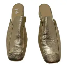 Marc Fisher Mllailey Leather Gold Metallic Slip-On Mules Size 9.5