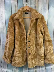 Vintage Golden Brown Faux Fur Coat Size Medium Baxis & Baxis Jacket Soft Vanilla