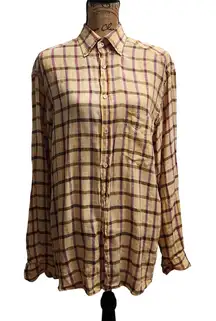 Jeff‎ Rose Linen Button Up Shirt Plaid Check Italian Designer Womens