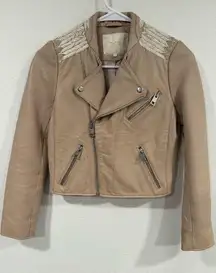 Maje Leather Moto Nude/Rose Poudre Jacket E15VICKY in size 36 (S)
