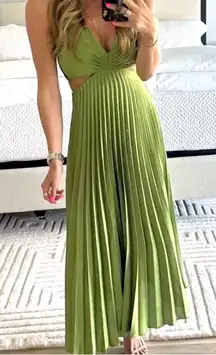 Abercrombie & Fitch Giselle Pleated Cutout Midi Dress Olive Size Medium Petite