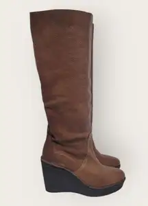 Pierre Hardy Brown Leather Knee High Pull On Tall Wedge Platform Boots Size 38