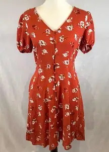 Burnt orange rust button down textured floral dress with pockets size XS