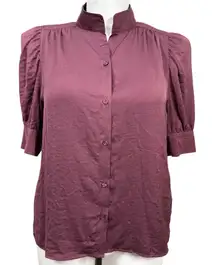 Calvin Klein Jeans Plum Puff Sleeve Button Down Shirt L NWT