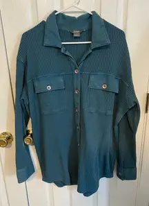 Naturals Reflections Womens‎ Medium Oversized Blue Cotton Button Down Top