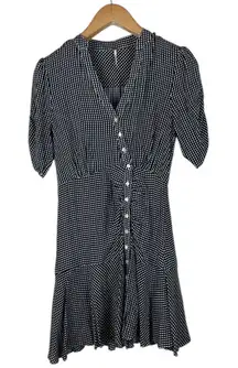 Free People Pippa Asymmetrical Ruffle Black Gingham Mini Dress Size XS Babydoll