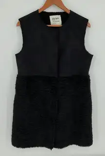 Dylan Black Faux Suede Sherpa Trim Long Vest Women's
