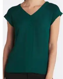 Fortune + Ivy Emerald Green Short Cuff Sleeves V-Neck Casual Work Pullover Top S