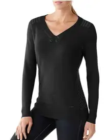 Smartwool Piney Lake Henley V-Neck Black Gray Sweater Button Accents Size Small