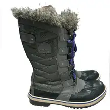Sorel Tofino II women’s Winter Faux Fur Trim Quilted gray Black Boots size 8.5