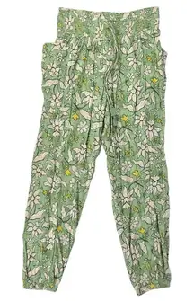 Aerie Green Floral Viscose Lightweight Joggers Pants Drawstring Waist Size Small