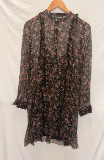 The Kooples Sport Silk Chiffon Hummingbird Dress‎ Small Floral Retro