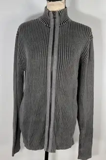 G by Guess Ribbed Long Sleeve Zip-Up Cardigan Gray Women's Size XXL