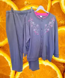Grandma Chic‎ Comfort Corner Blue Button Up Sweatshirt and Pants Size XXL