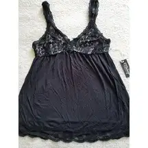 PJ SALVAGE Jewel of the Night PJ Tank Top Black w/ Lace Women's Size S