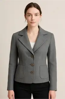 TORY BURCH 100% WOOL GRAY BLAZER JACKET SIZE 6 (CON48)