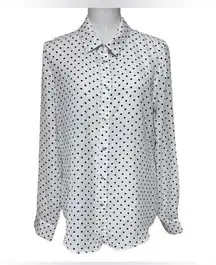 Laundry by Shelli Segal Blue Button white with navy polka dots blouse size M