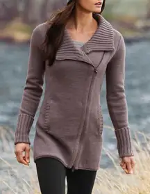 Athleta Women's Chill Factor Sweater Coat Asymmetrical Collar Knit Womens Size L