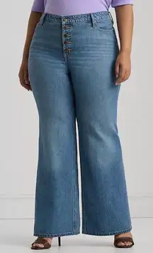 Lauren Ralph Lauren Wide Leg Jeans Size 16 High Rise Button Fly Medium Wash EUC