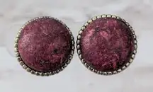 Vintage Clip On Earrings 1" Patterned Deep Red with Halo