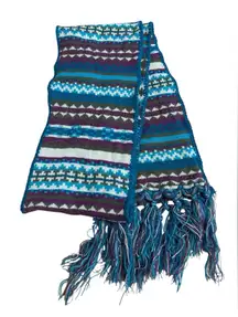 Athleta Fair Isle Y2K Fringe Scarf Winter Cozy Warm