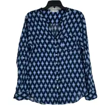 Carve Designs Organic Cotton Button Up Shirt Blue Boho Roll Tab Sleeves Size M