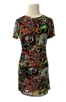 NEW Ed Hardy Multicolor Tattoo Collage Mesh Tee Bodycon Dress Womens Size L