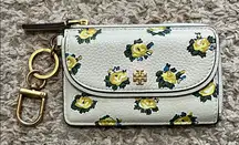 Tory Burch Emerson Printed New Ivory Garden Rose Zip Card Case