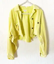 POL Cropped Yellow Corduroy Cutoff Jacket 