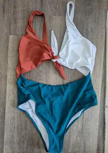 SHEIN Copper White And Teal One Piece Swimsuit Sz Xl