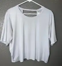 Fabletics Women’s Size XXL Light Gray Activewear Tee – Short Sleeve Open Back Sp