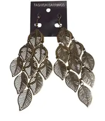 Bronze Leaf Chandelier Dangle Fashion Earrings Deco Statement Boho Hippie 5" NEW