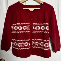 Van Heusen Red Fair Isle Cardigan Women’s XS/S 100% Cotton Button Front Holiday