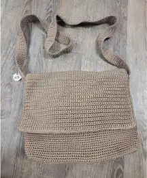 The SAK Bag Crochet Taupe Messenger Bag Flap Front Organizer pockets Purse Woven
