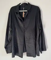 Skims Stretch Silk Pajama Top in Soot, Size 2X