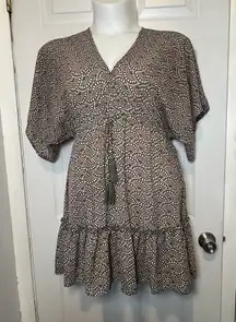 Willow & Root Elegant Brown Patterned V-Neck Tunic size L boho festival
