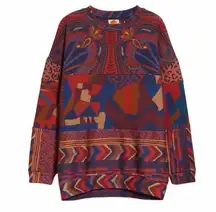 FARM RIO Mix Print Tunic Long Line Aztec Print Sweatshirt Size Small