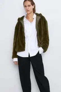 ZARA  Faux Fur Zip Up Jacket