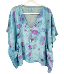 Kantha Bae Womens Silk Boho Cottagecore Floral Moondance Muu Blouse Free Size‎