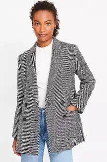 NEW LOFT Herringbone Oversized Double Breasted Blazer Size 8 Black Formal Work