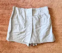 Cabi Size L Light Blue Linen Button Front Shorts/ Skorts Pockets Summer