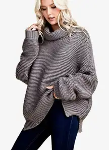 Blushing Heart Oversized Boxy Relaxed Pullover Sweater Gray Chunky Size S/M