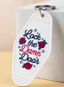 Motel NWT Lock The Damn Door White with Flowers  Style Keychain Keyring, Fun Gift